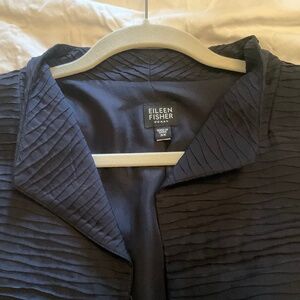 Eileen Fisher 3x Dark Navy Open 100% Silk Pleated Lined Jacket EUC Stunning!